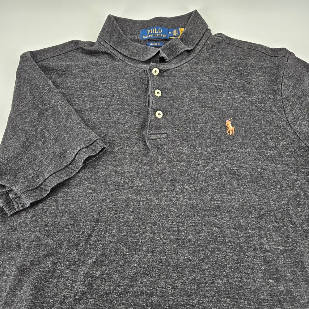 Polo Ralph Lauren Mens Classic Fit Polo Shirt Gray Heather Cotton Medium M